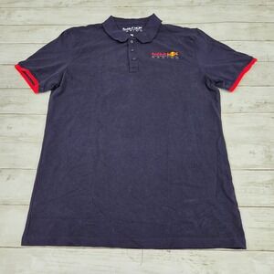 Red Bull Racing Logo Polo Shirt Short Sleeve Men M Navy Blue Embroidered F1